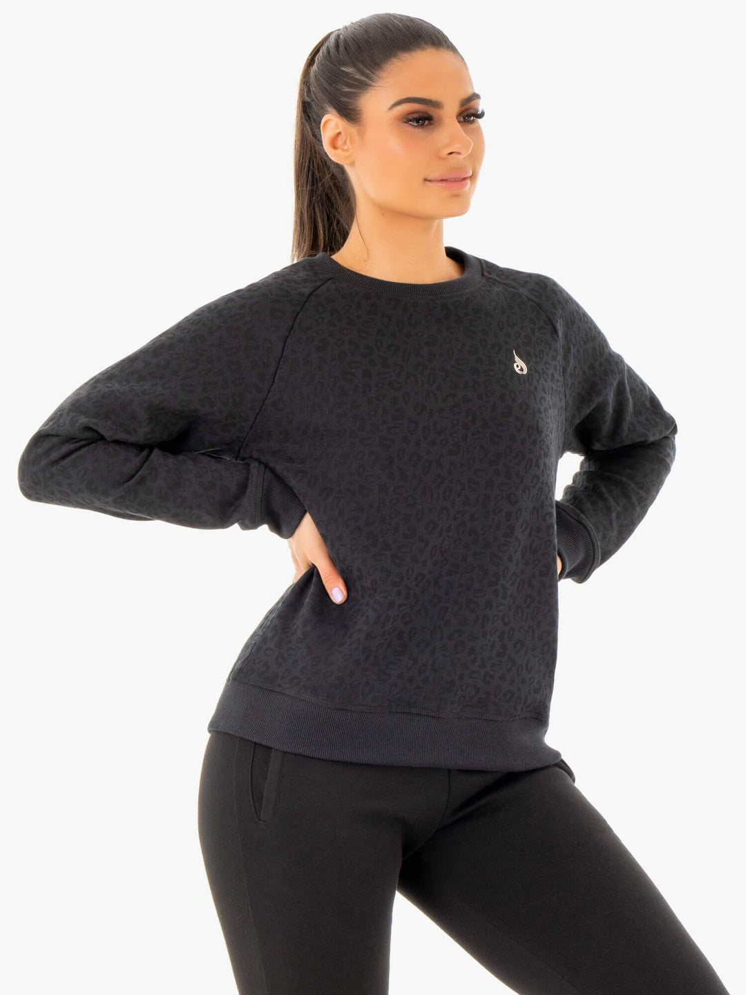 Adapt Boyfriend Sweater - Black Leopard Clothing Ryderwear 