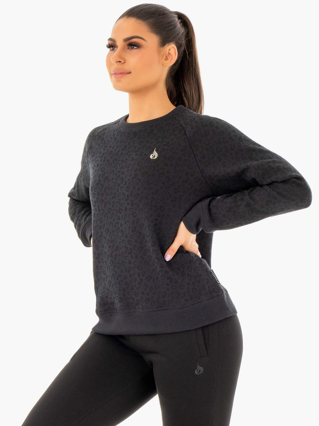 Adapt Boyfriend Sweater - Black Leopard Clothing Ryderwear 