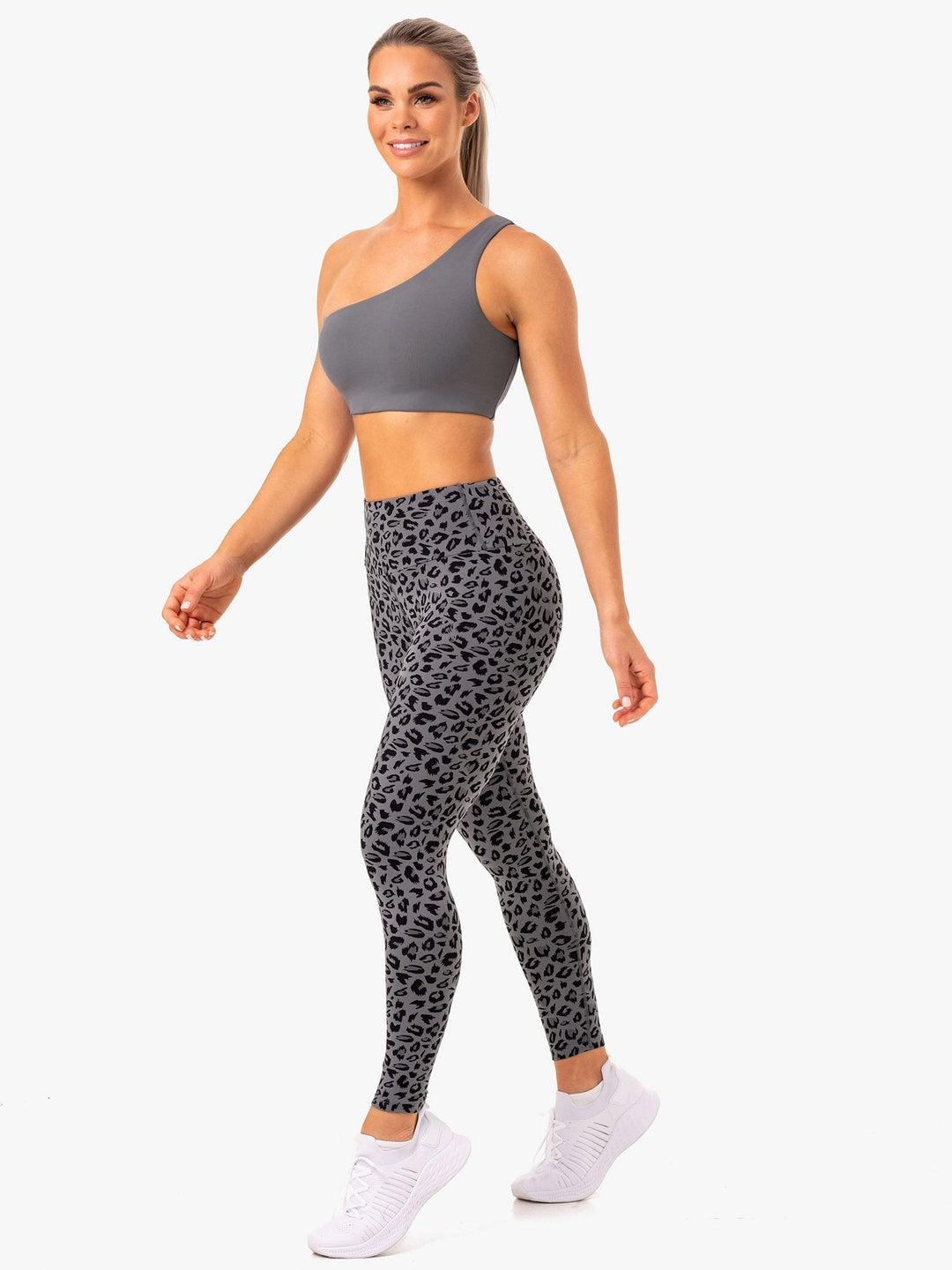 Adapt High Waisted Scrunch Leggings - Grey Leopard Clothing Ryderwear 