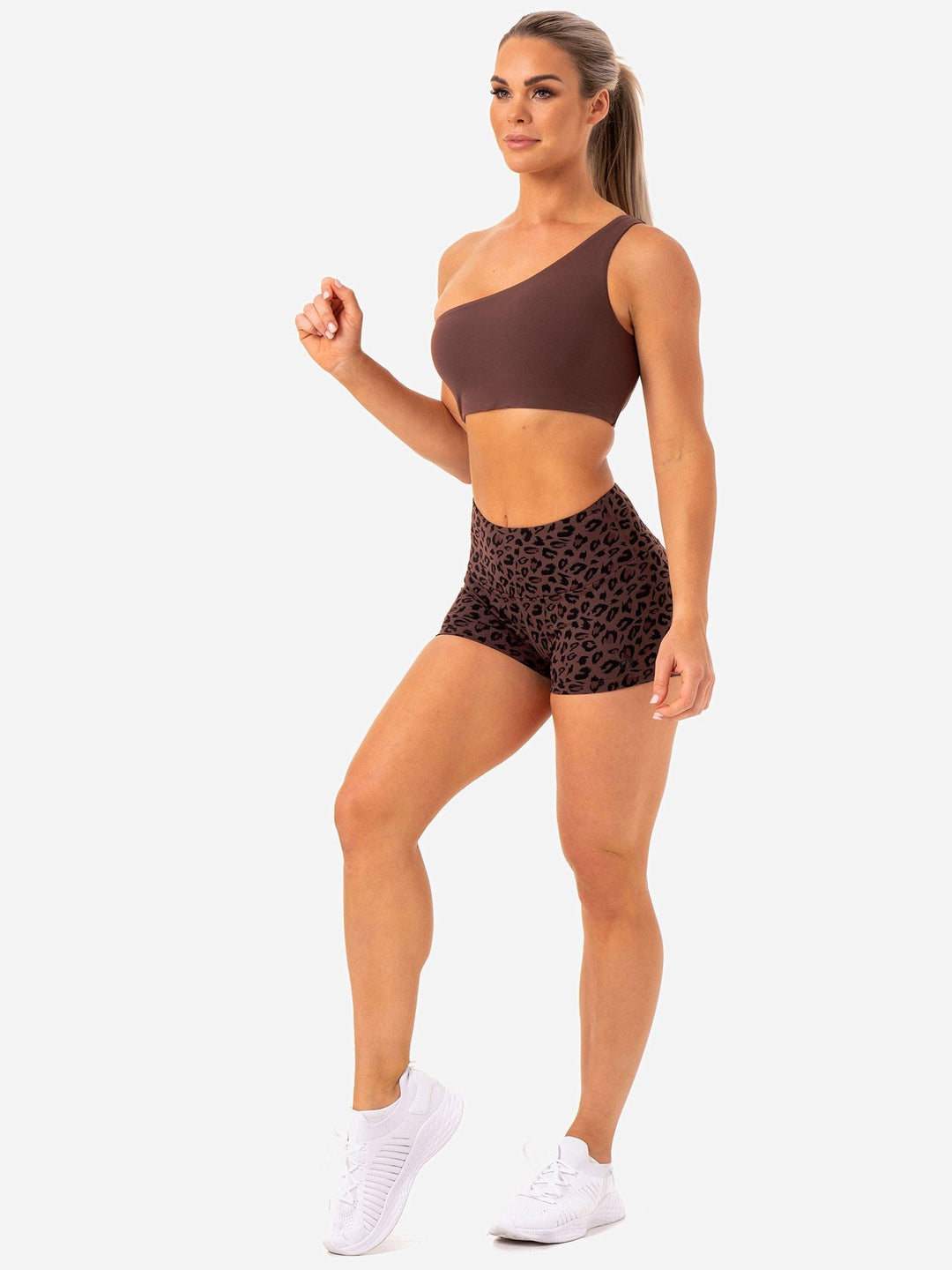 Adapt High Waisted Scrunch Shorts - Chocolate Leopard Clothing Ryderwear 