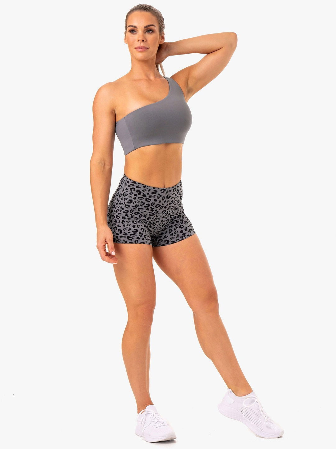 Adapt High Waisted Scrunch Shorts - Grey Leopard Clothing Ryderwear 