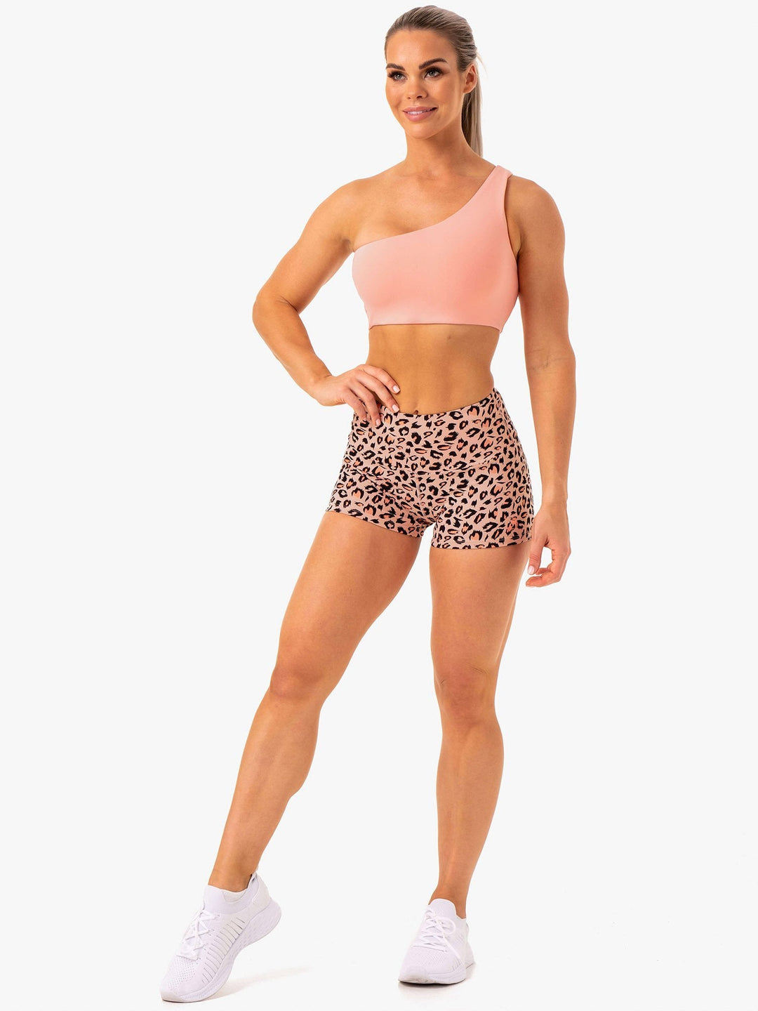 Adapt High Waisted Scrunch Shorts - Peach Leopard Clothing Ryderwear 