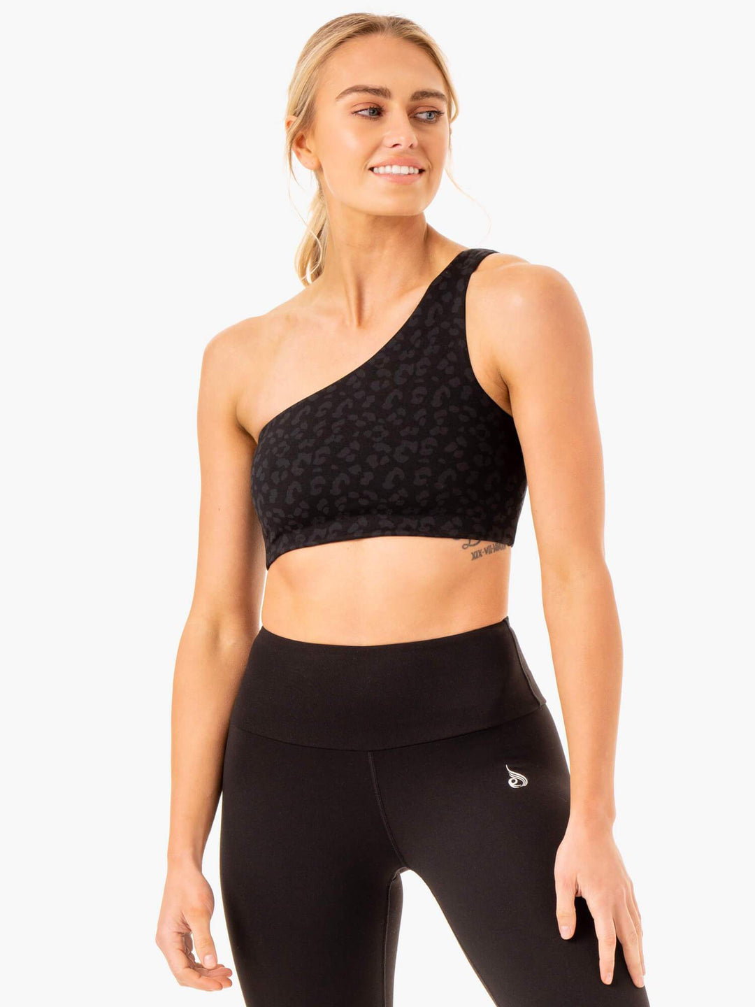 Adapt One Shoulder Sports Bra - Black Leopard Clothing Ryderwear 