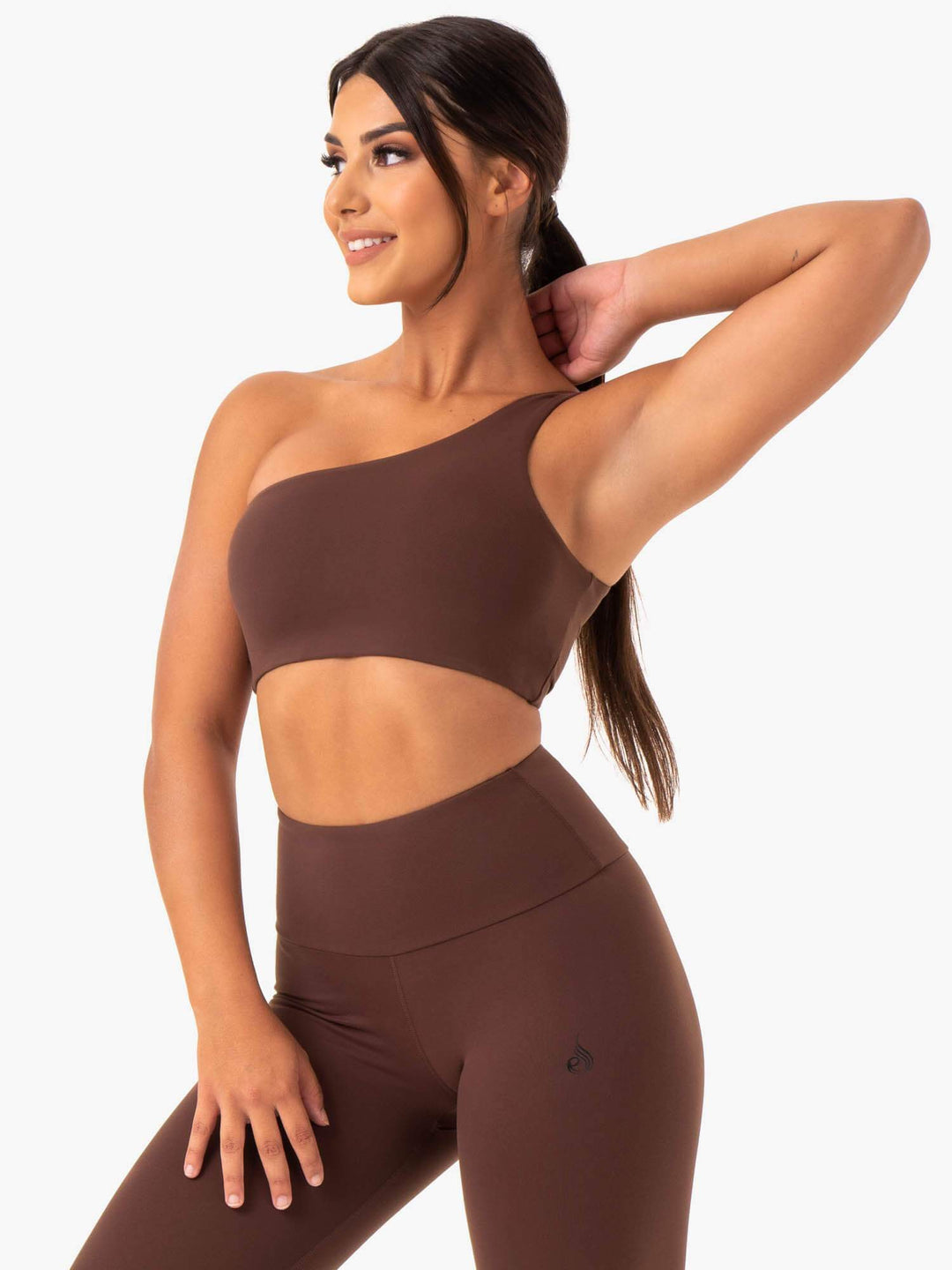 Adapt One Shoulder Sports Bra - Chocolate Clothing Ryderwear 