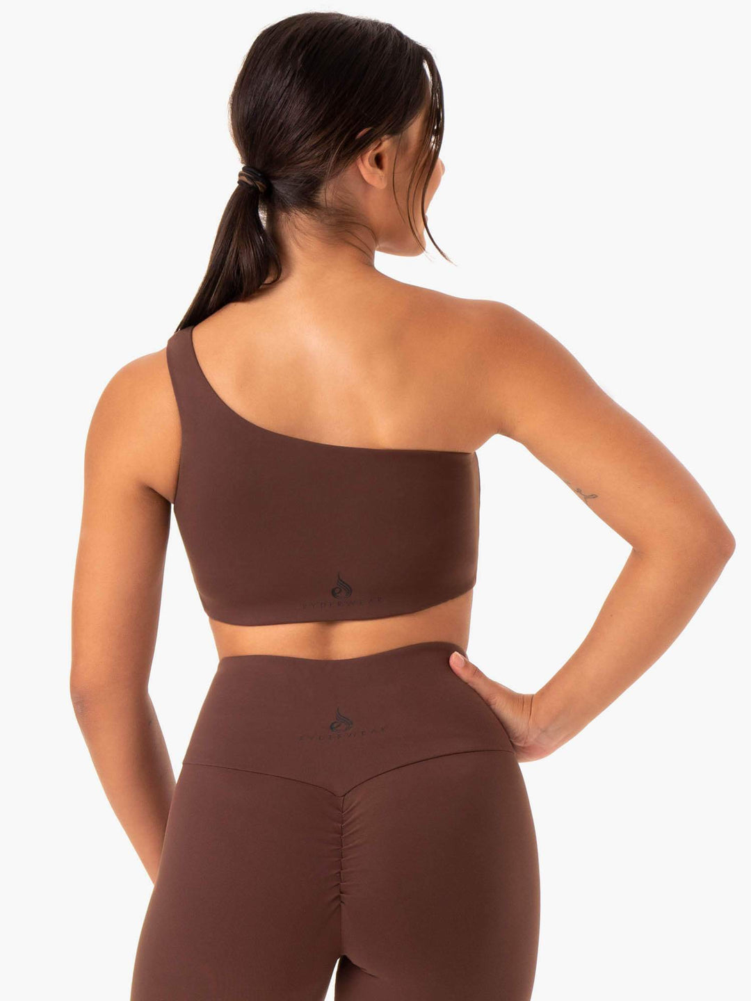 Adapt One Shoulder Sports Bra - Chocolate Clothing Ryderwear 