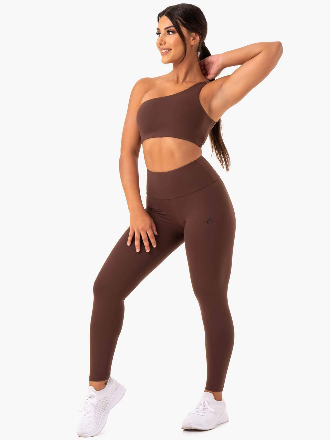 Adapt One Shoulder Sports Bra - Chocolate Clothing Ryderwear 