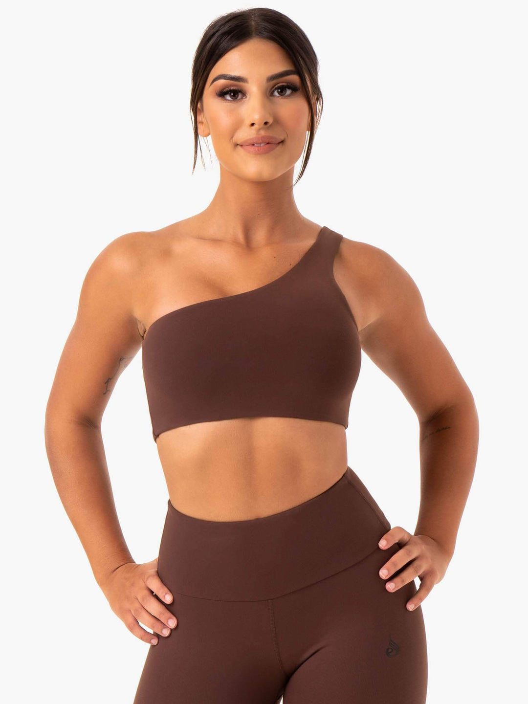 Adapt One Shoulder Sports Bra - Chocolate Clothing Ryderwear 