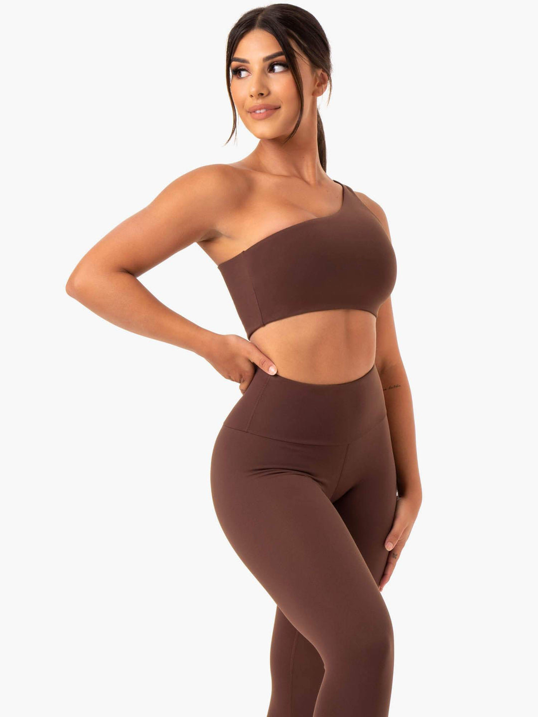 Adapt One Shoulder Sports Bra - Chocolate Clothing Ryderwear 