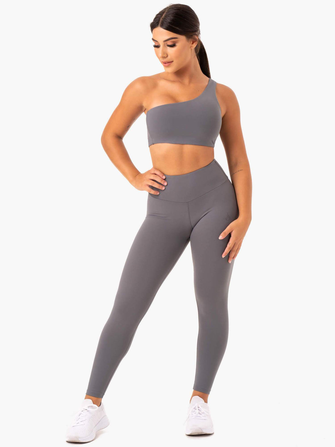 Adapt One Shoulder Sports Bra - Grey Clothing Ryderwear 