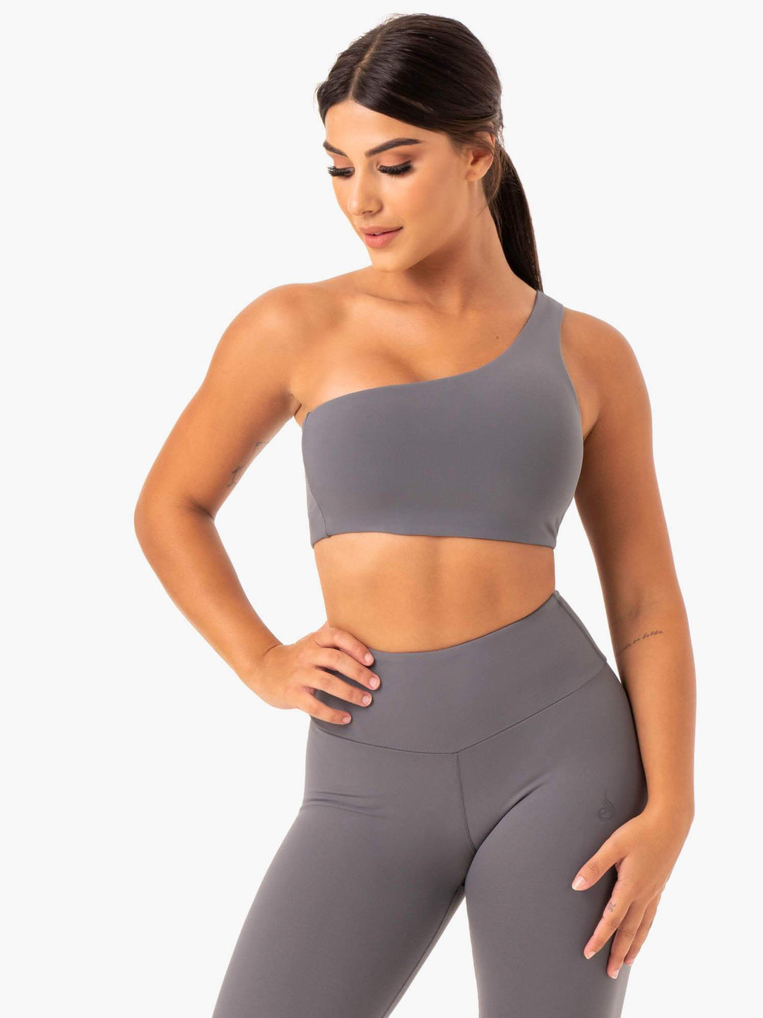 Adapt One Shoulder Sports Bra - Grey Clothing Ryderwear 