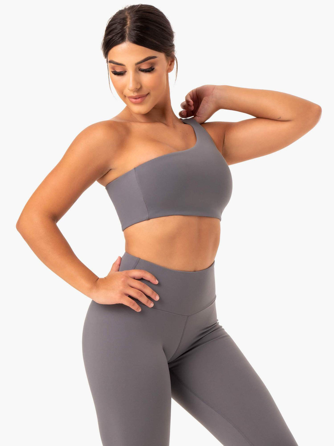 Adapt One Shoulder Sports Bra - Grey Clothing Ryderwear 