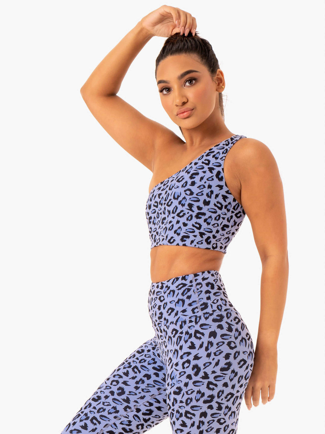 Adapt One Shoulder Sports Bra - Lavender Leopard Clothing Ryderwear 