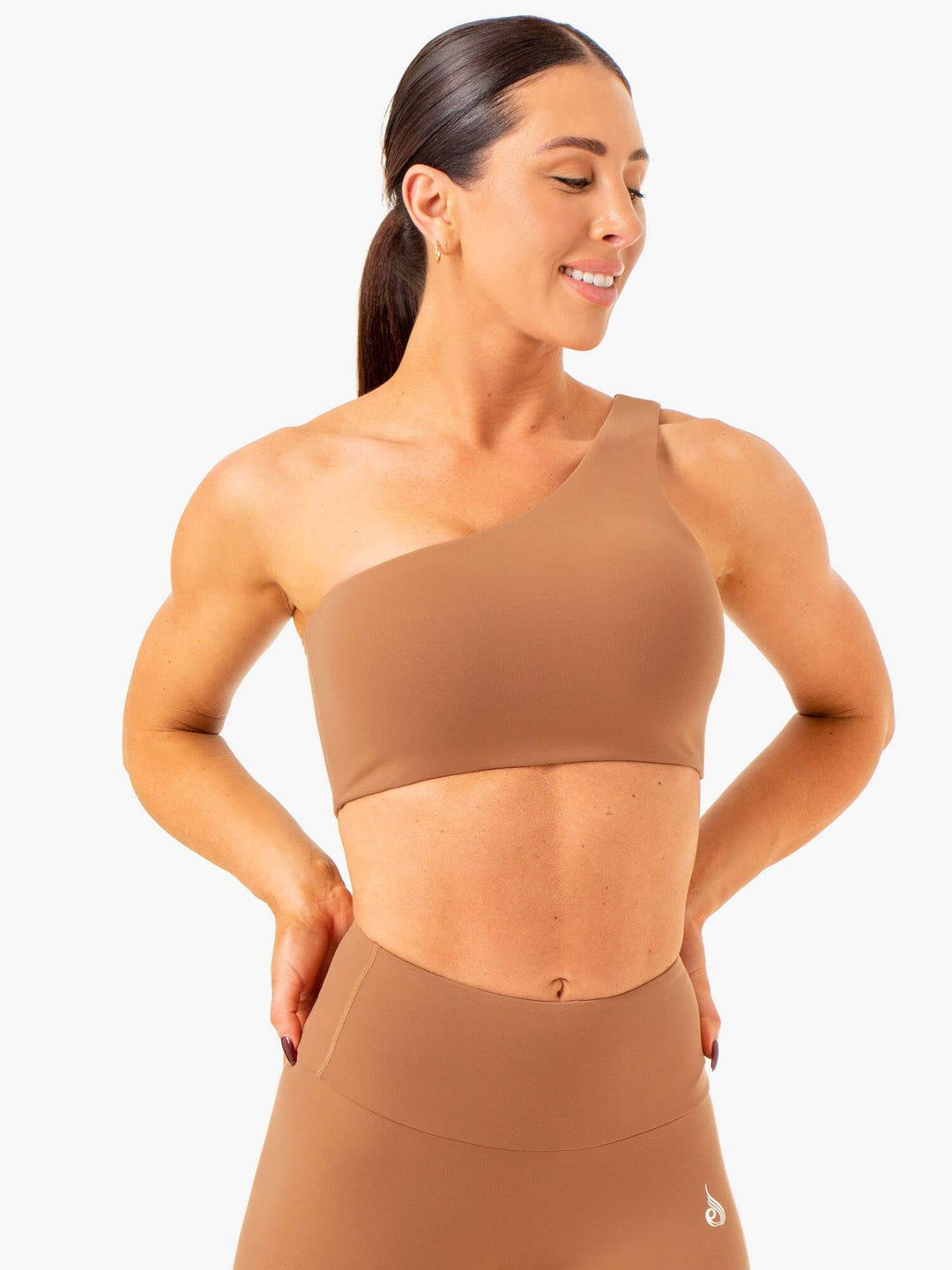 Adapt One Shoulder Sports Bra - Mocha Clothing Ryderwear 