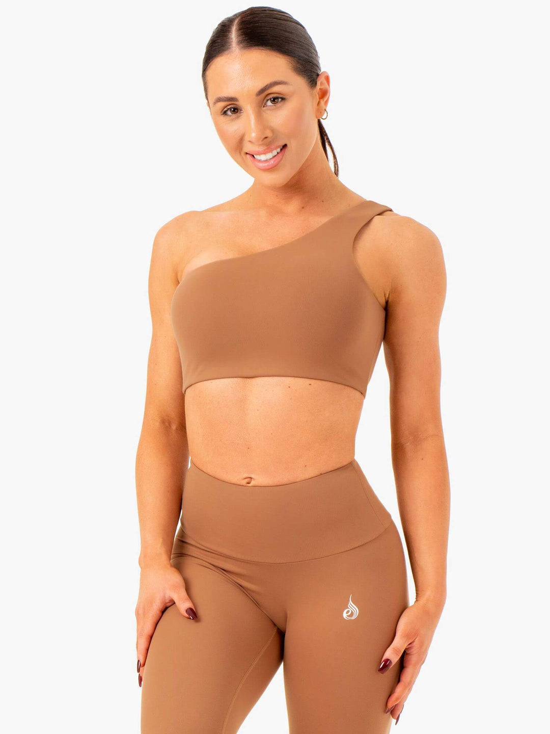 Adapt One Shoulder Sports Bra - Mocha Clothing Ryderwear 