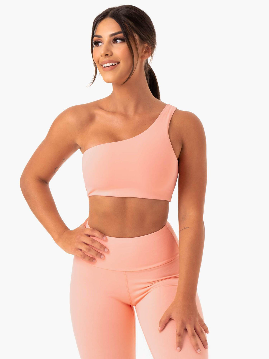 Adapt One Shoulder Sports Bra - Peach Clothing Ryderwear 