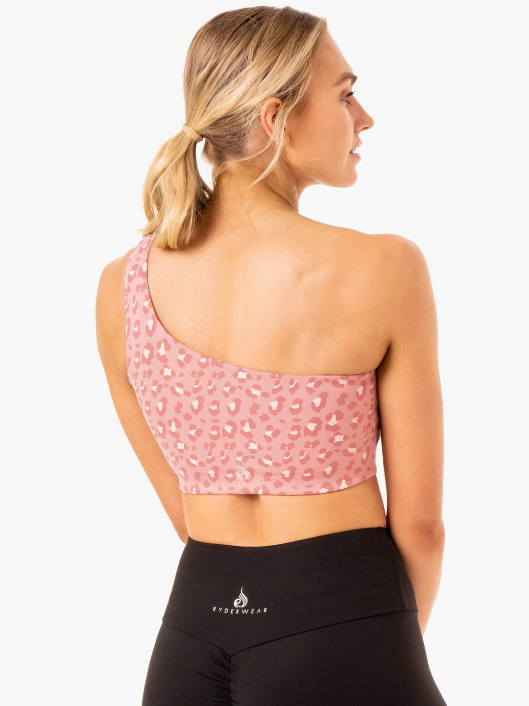 Adapt One Shoulder Sports Bra - Pink Leopard Clothing Ryderwear 