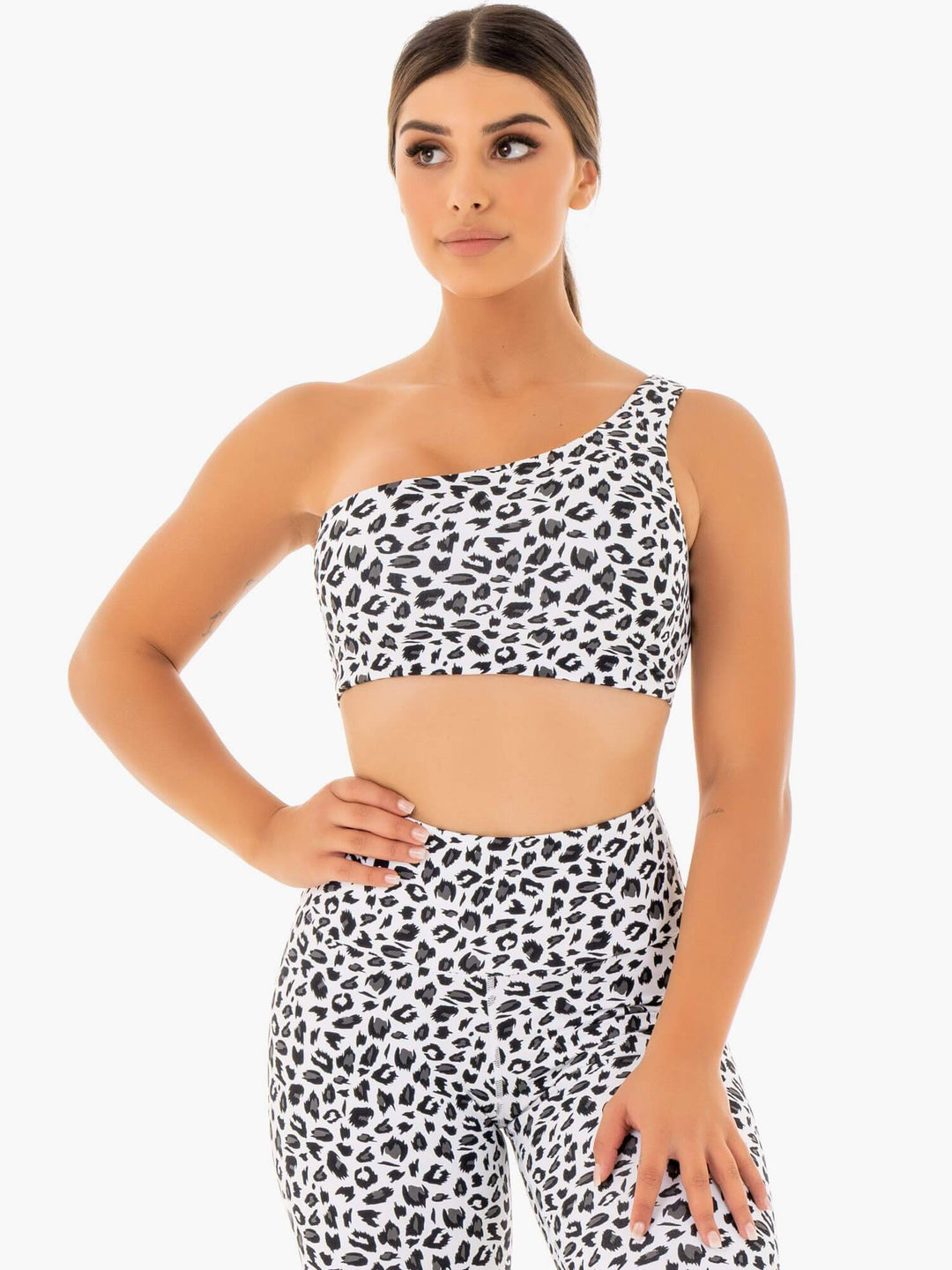 Adapt One Shoulder Sports Bra - Snow Leopard Clothing Ryderwear 