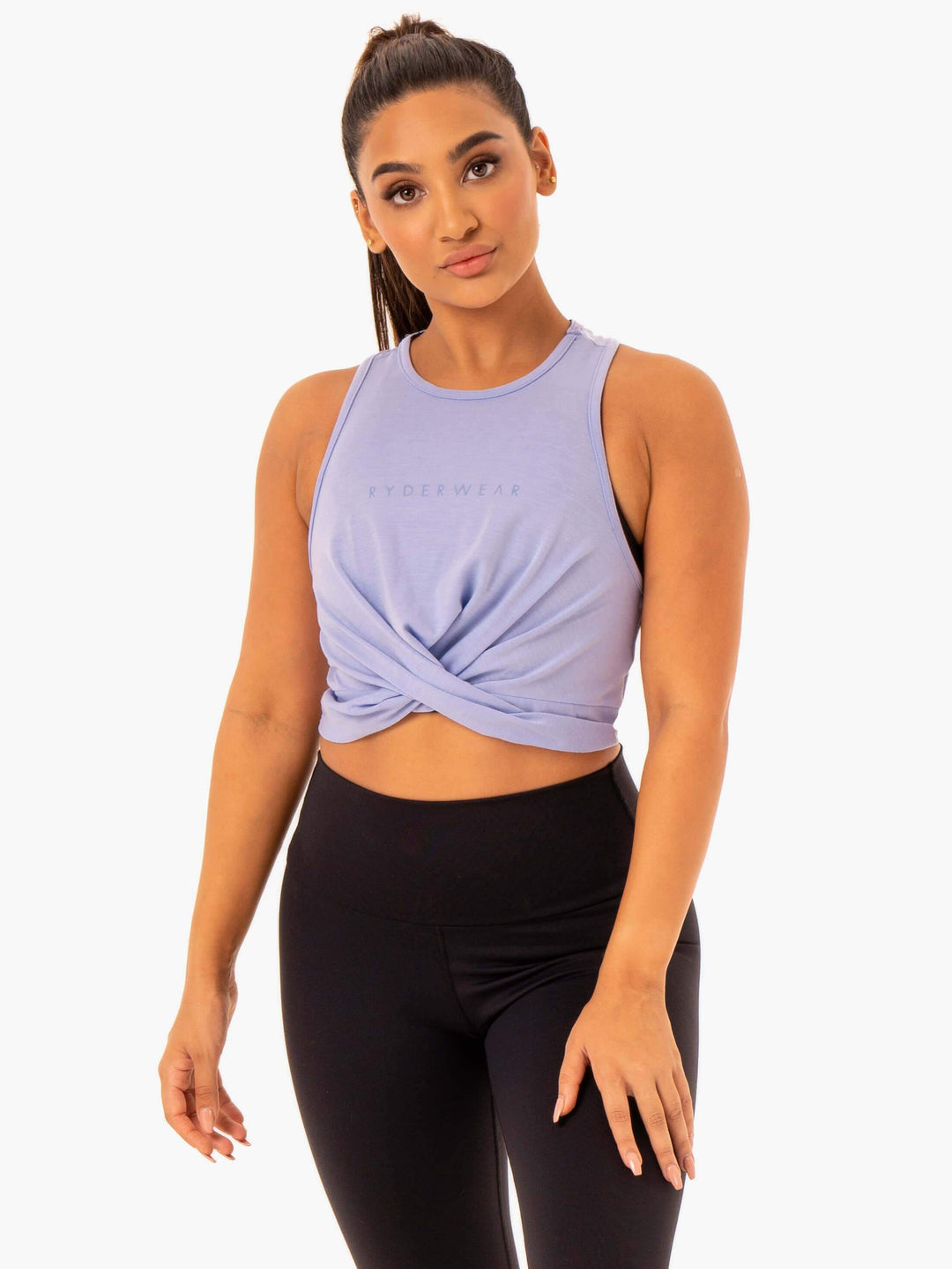 Adapt Twist Cropped Tank - Lavender Clothing Ryderwear 