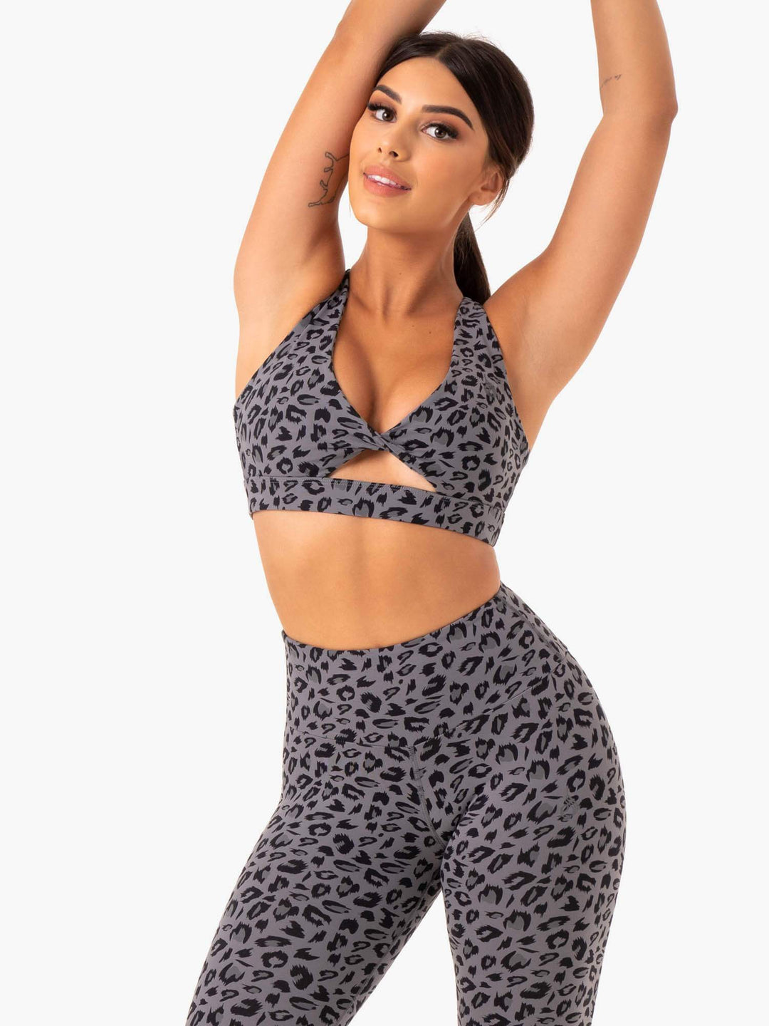 Adapt Twist Sports Bra - Grey Leopard Clothing Ryderwear 