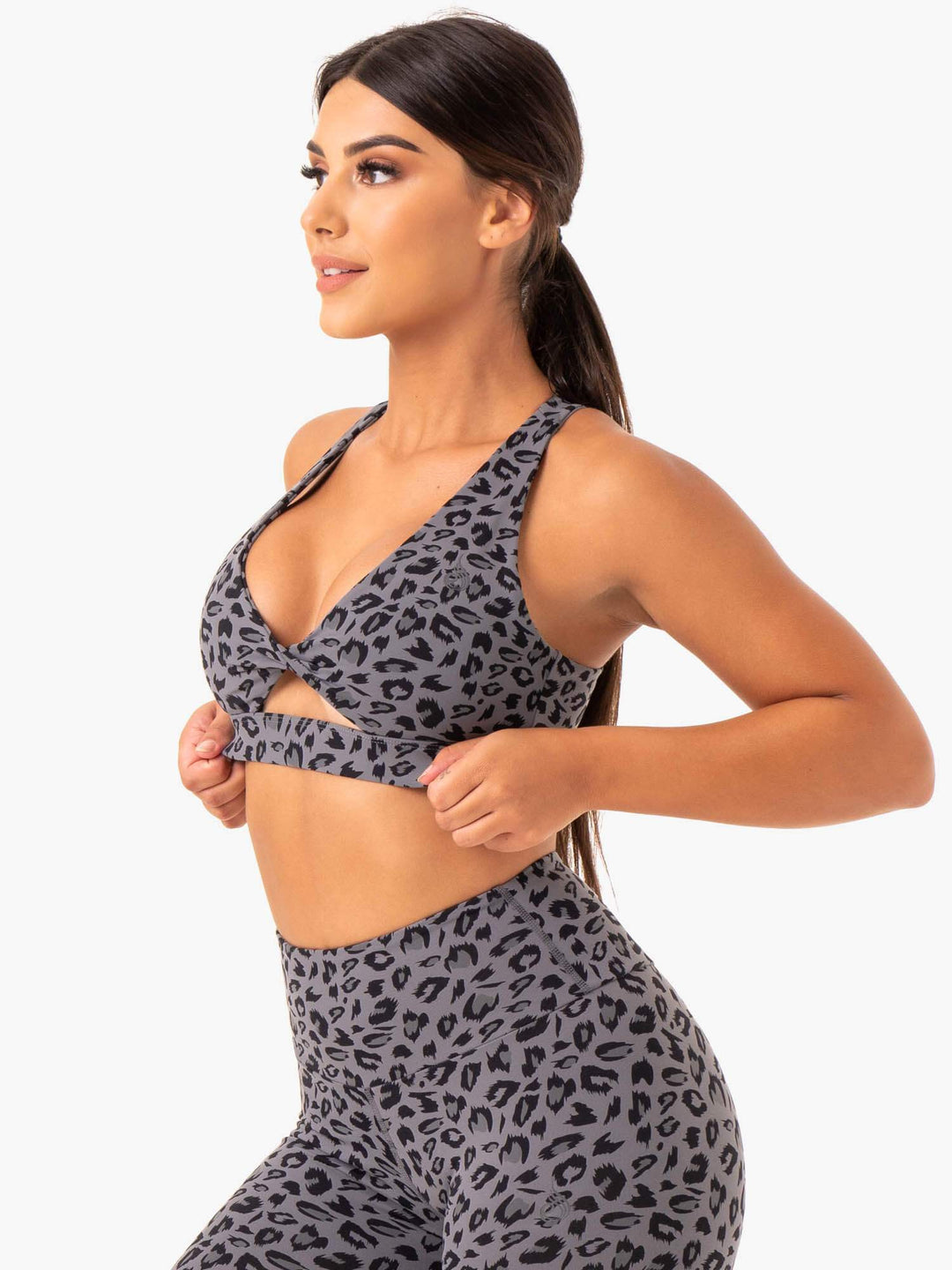 Adapt Twist Sports Bra - Grey Leopard Clothing Ryderwear 