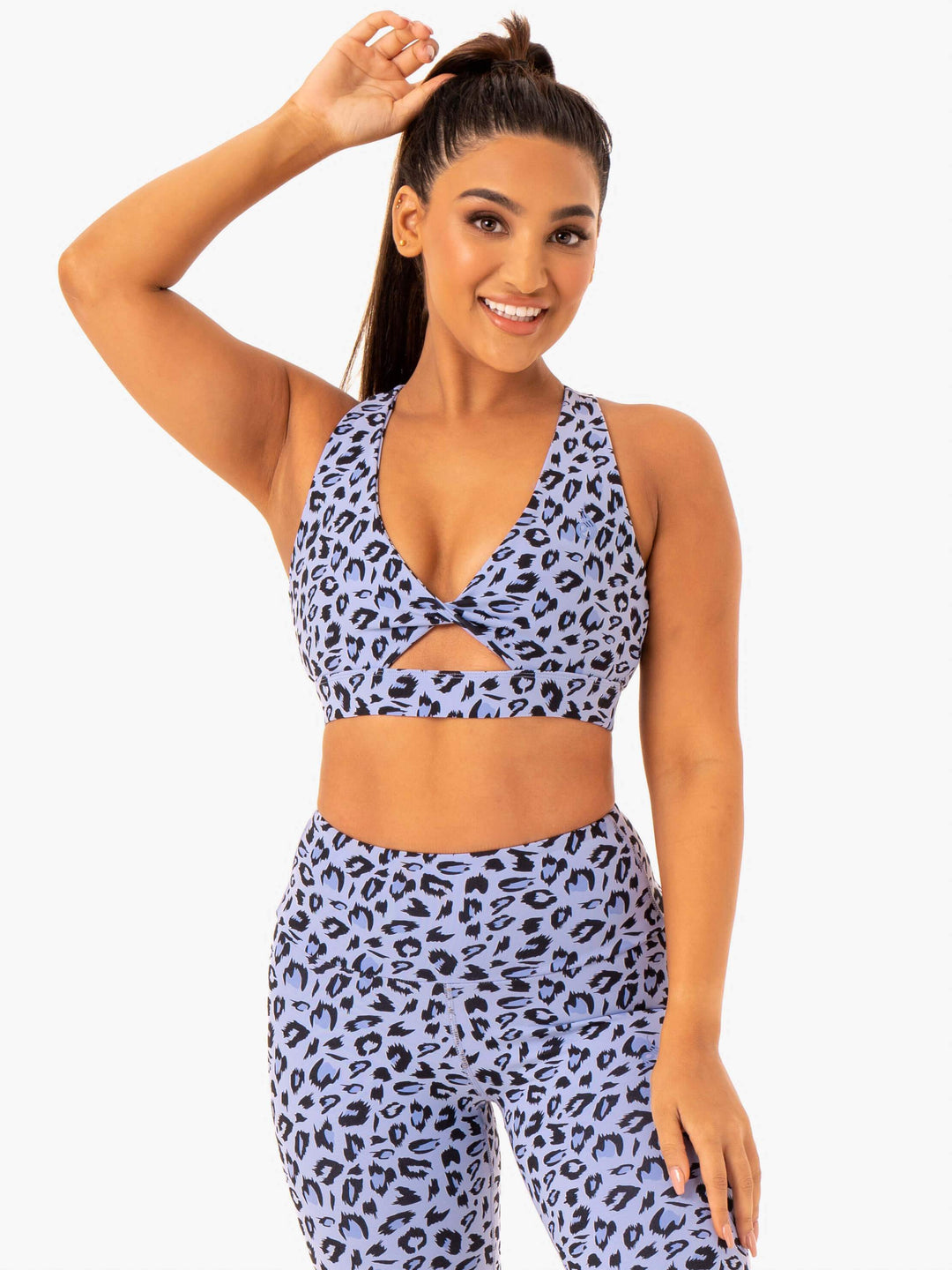 Adapt Twist Sports Bra - Lavender Leopard Clothing Ryderwear 