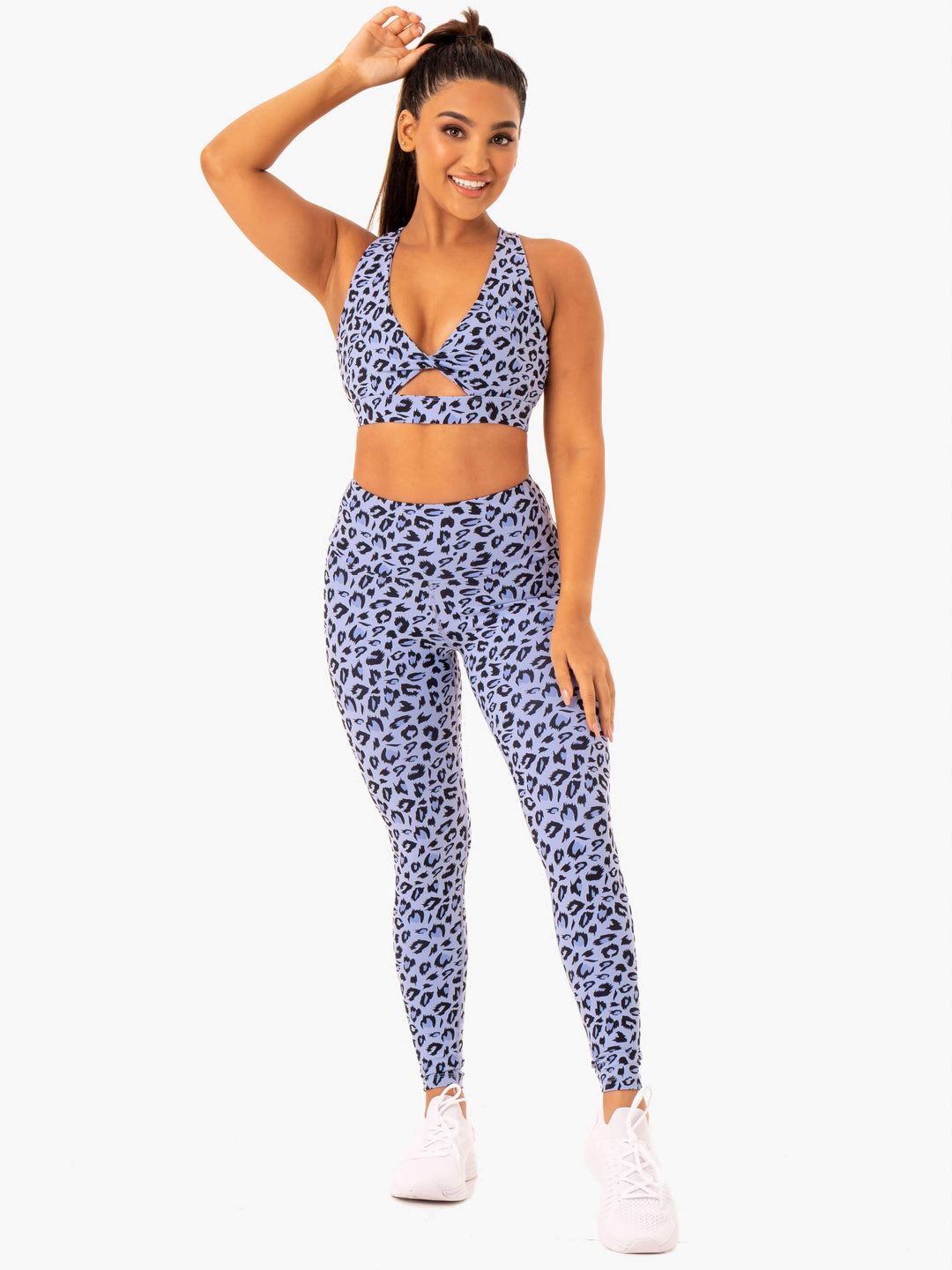 Adapt Twist Sports Bra - Lavender Leopard Clothing Ryderwear 