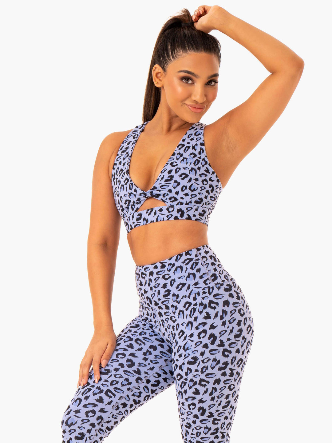 Adapt Twist Sports Bra - Lavender Leopard Clothing Ryderwear 