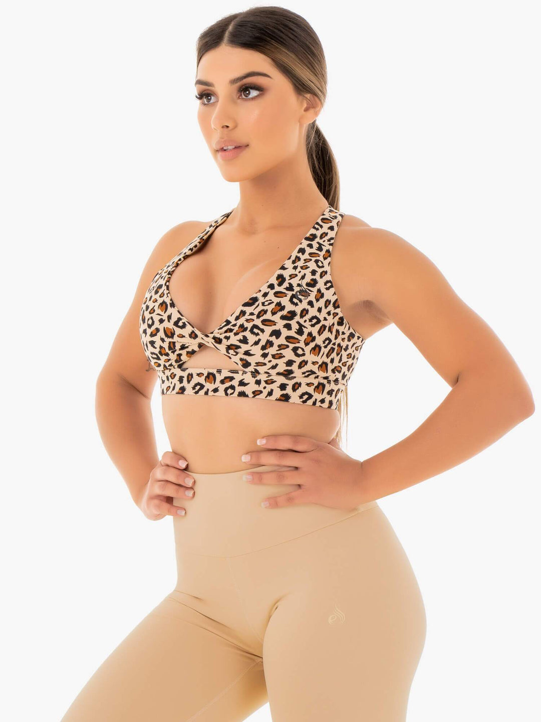 Adapt Twist Sports Bra - Nude Leopard Clothing Ryderwear 