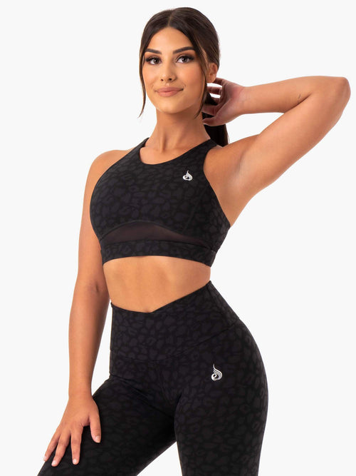 Amazon Mesh Sports Bra Black Leopard