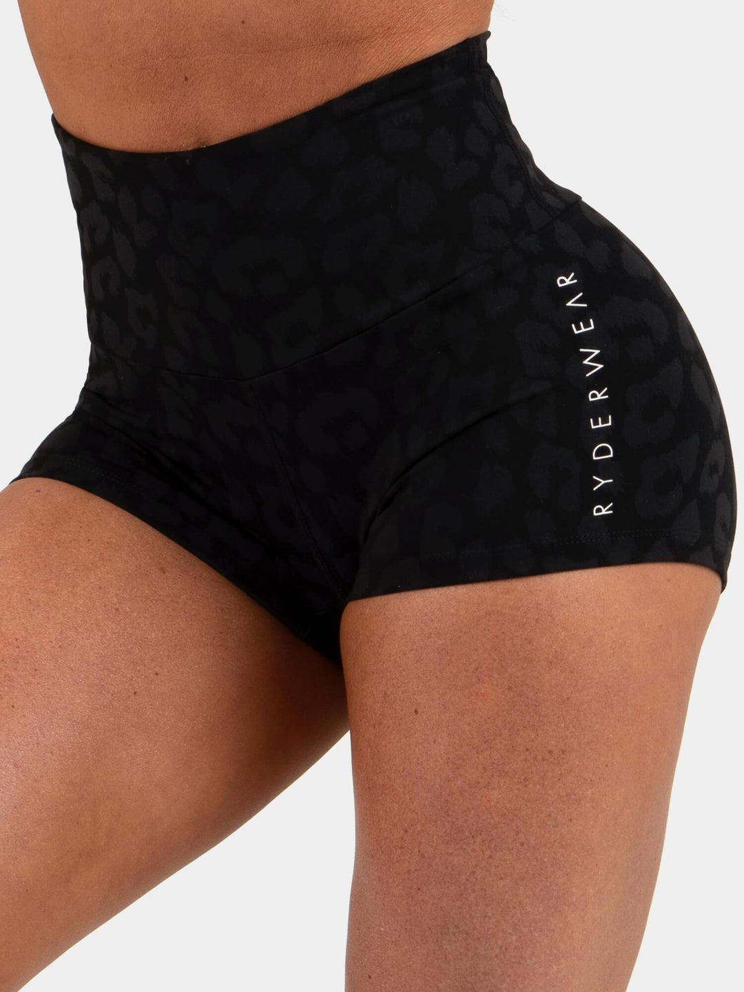 Animal Scrunch Bum Shorts - Leopard Black Clothing Ryderwear 