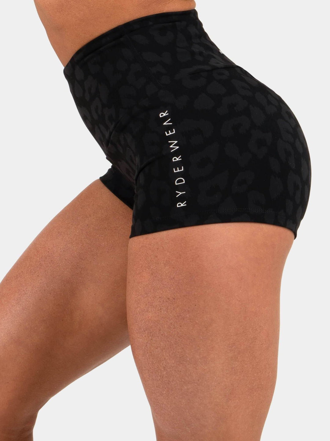 Animal Scrunch Bum Shorts - Leopard Black Clothing Ryderwear 