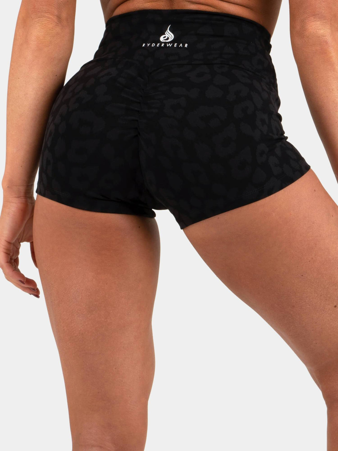 Animal Scrunch Bum Shorts - Leopard Black Clothing Ryderwear 