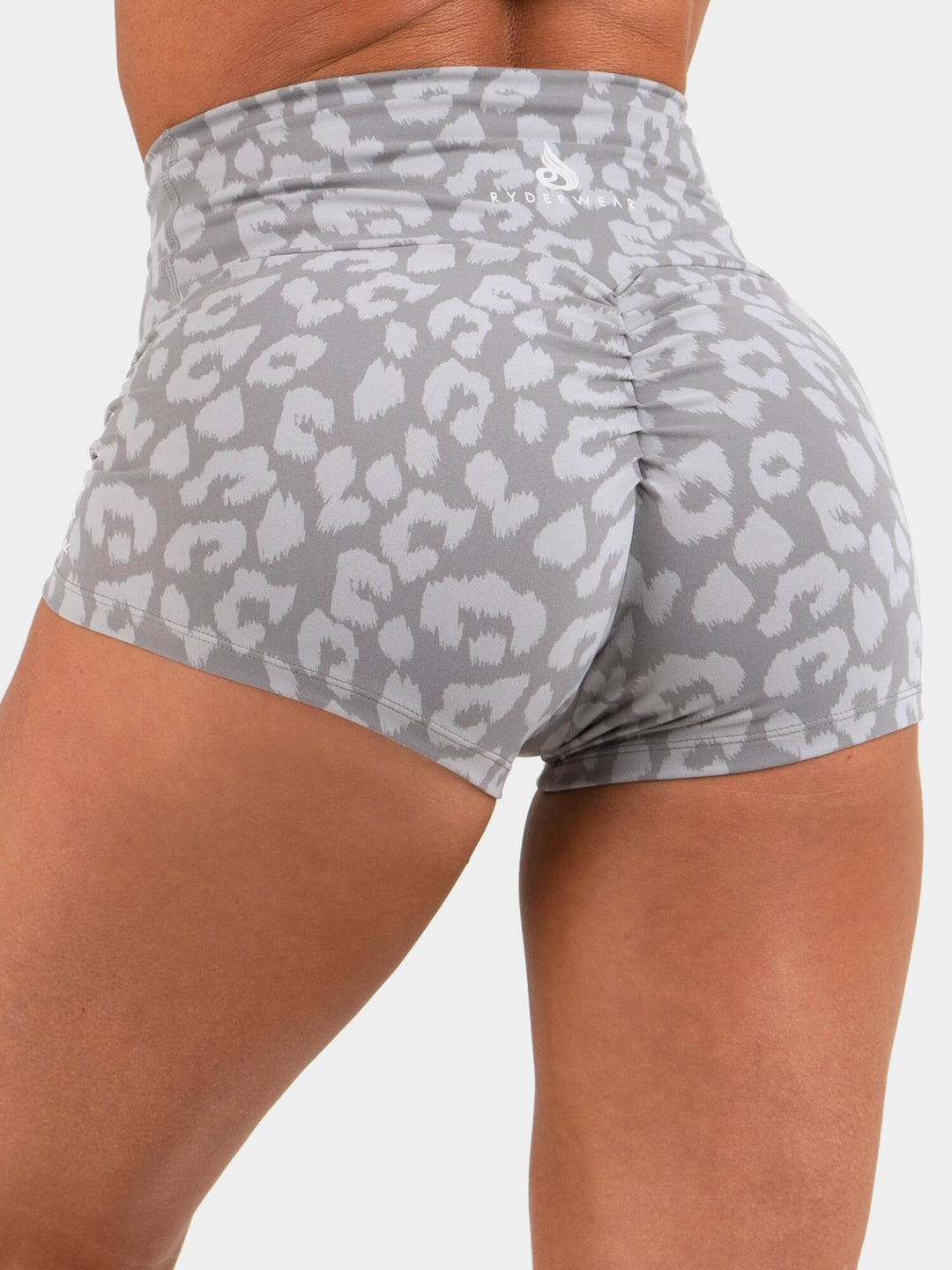 Animal Scrunch Bum Shorts - Leopard Grey Clothing Ryderwear 