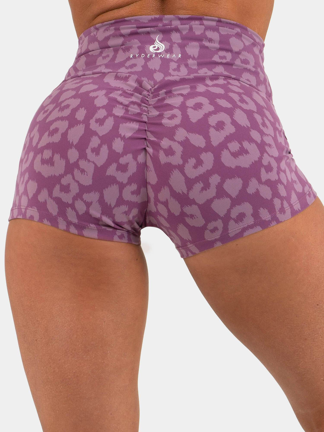 Animal Scrunch Bum Shorts - Leopard Purple Clothing Ryderwear 