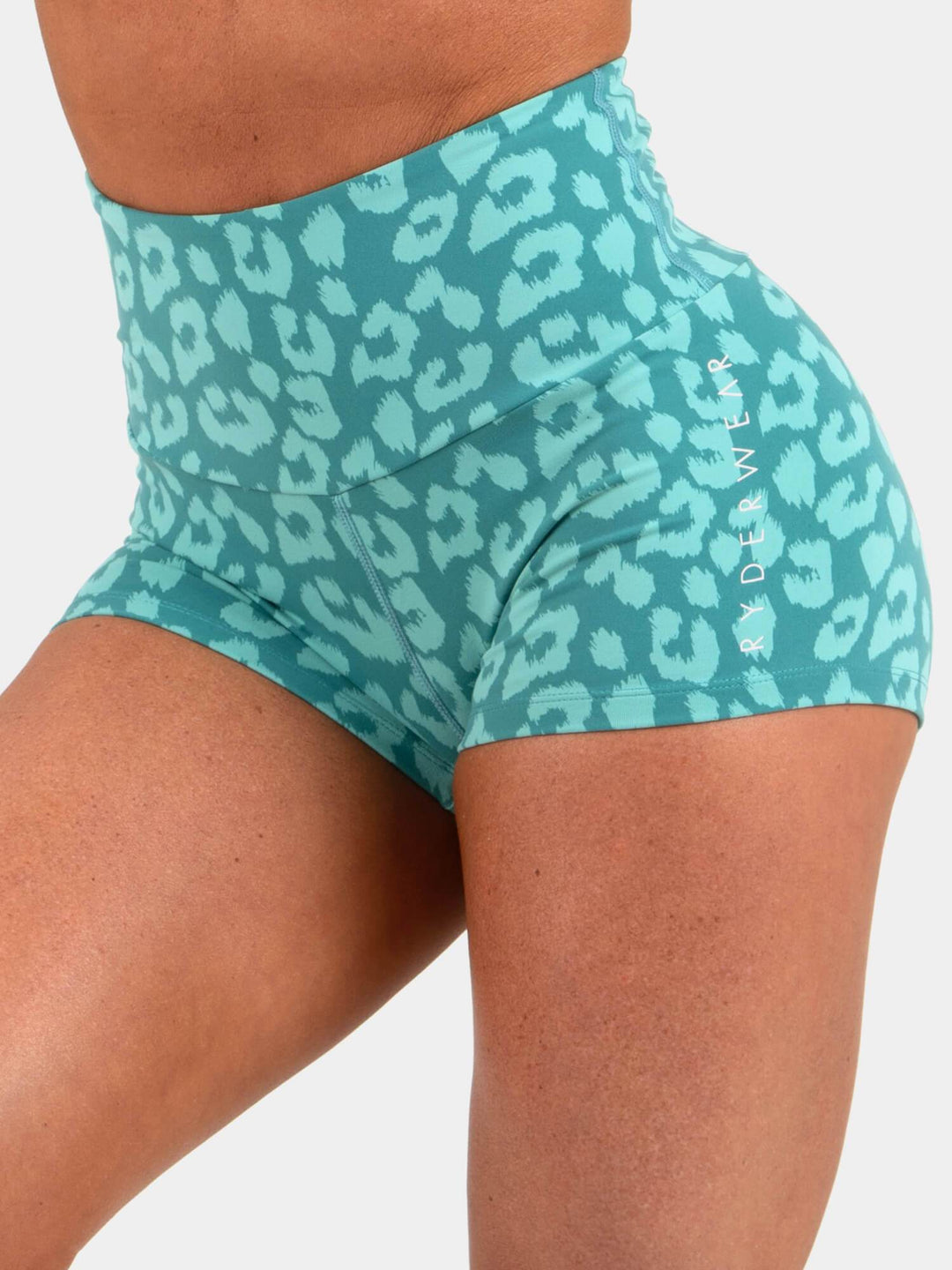 Animal Scrunch Bum Shorts - Leopard Teal Clothing Ryderwear 