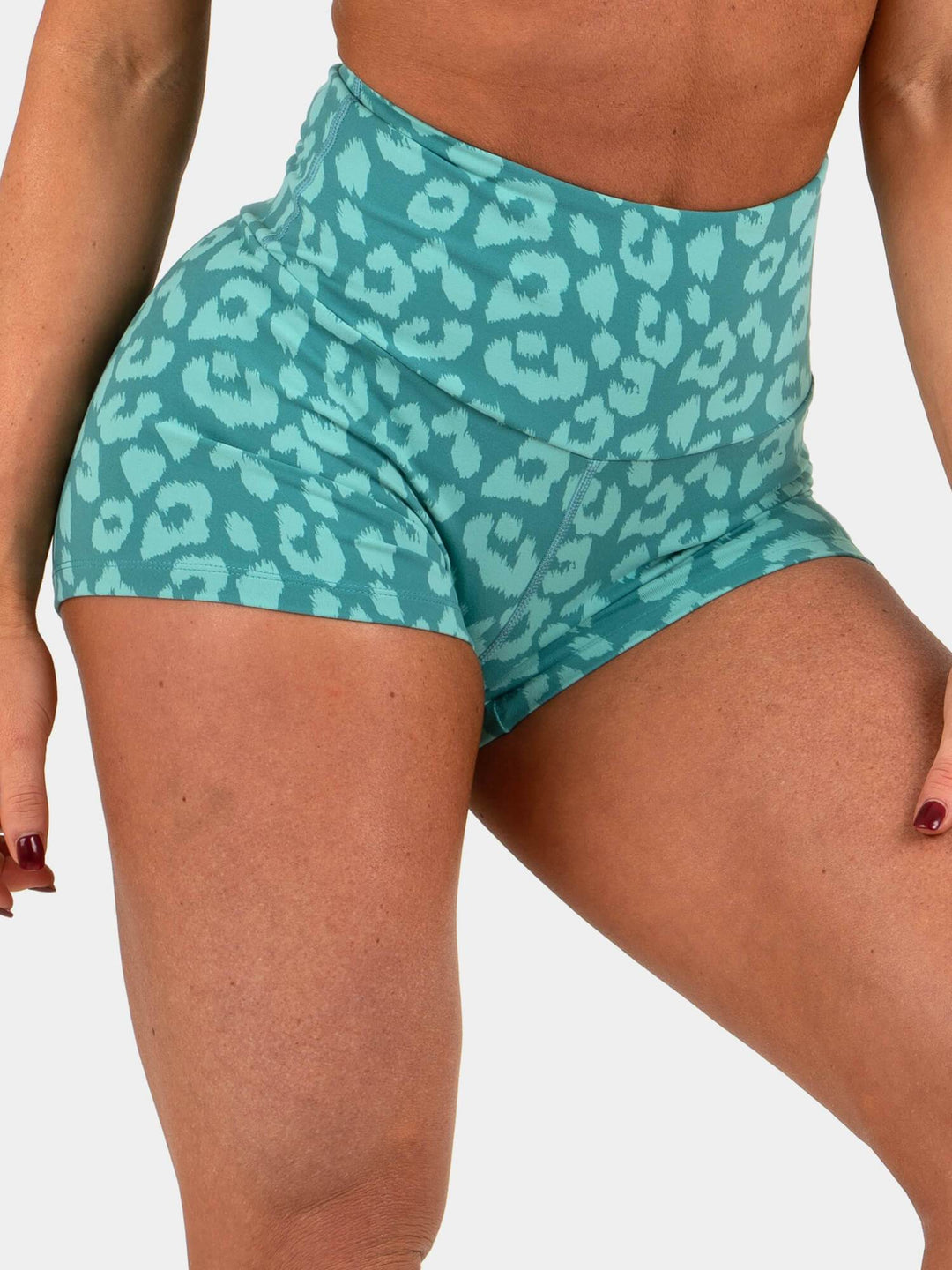 Animal Scrunch Bum Shorts - Leopard Teal Clothing Ryderwear 