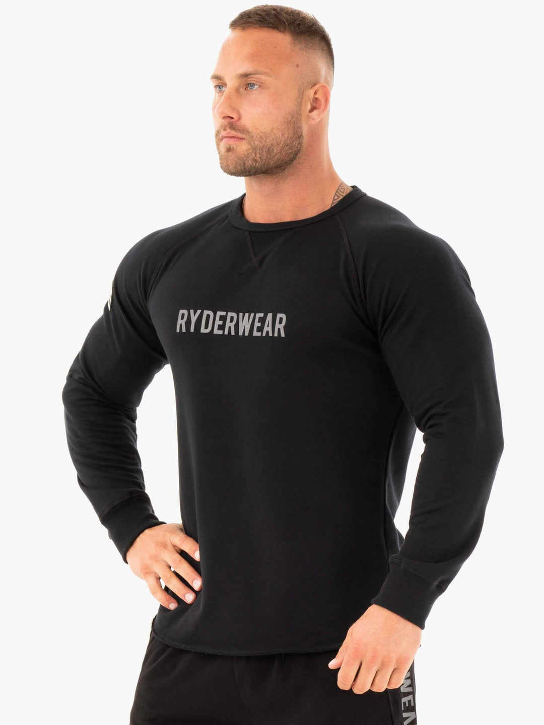 Athletic Crew Neck Sweater - Black Clothing Ryderwear 