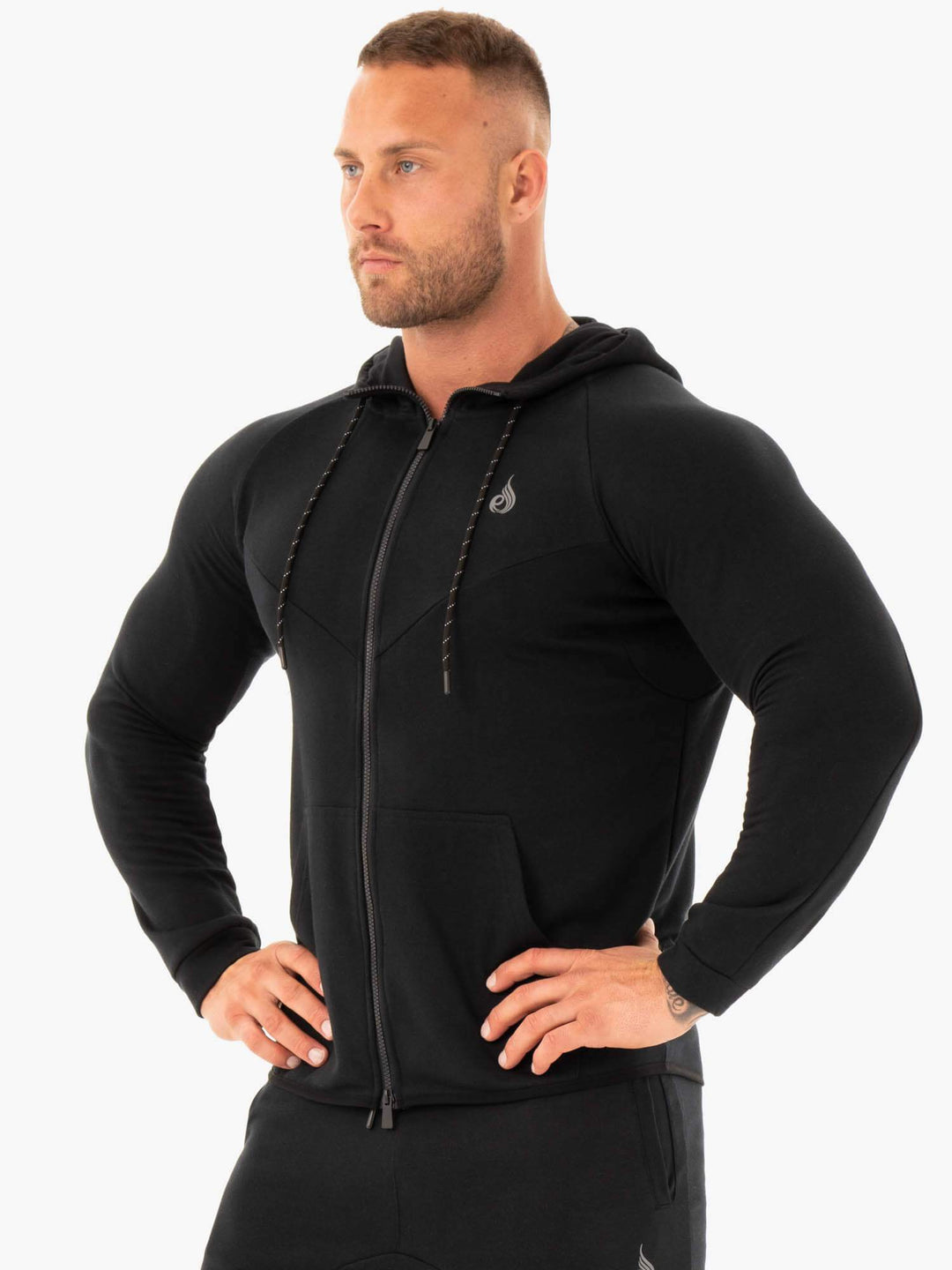 Athletic Zip Up Hoodie Jacket - Black Clothing Ryderwear 