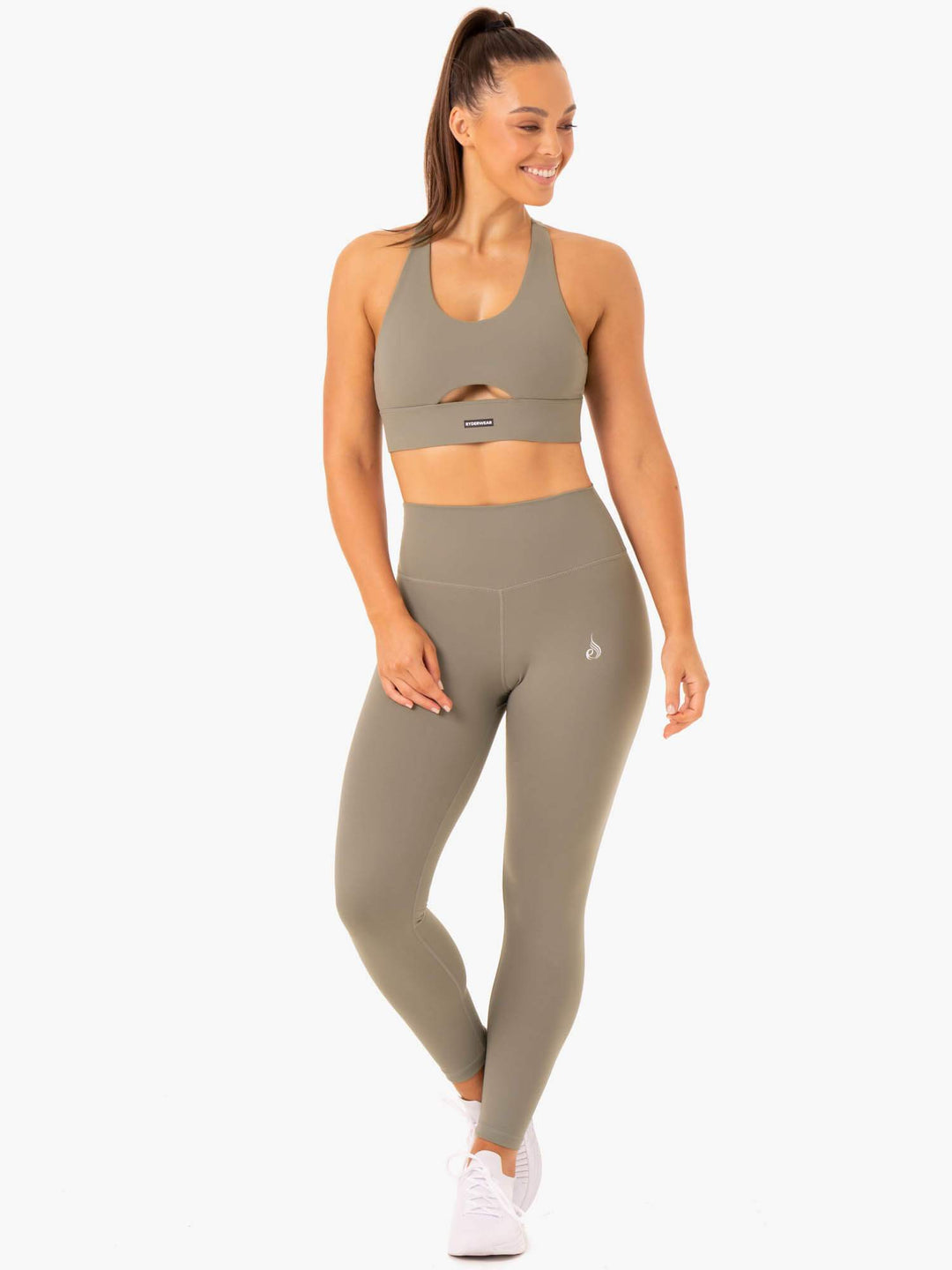 Base Full Length High Waisted Leggings - Khaki Clothing Ryderwear 