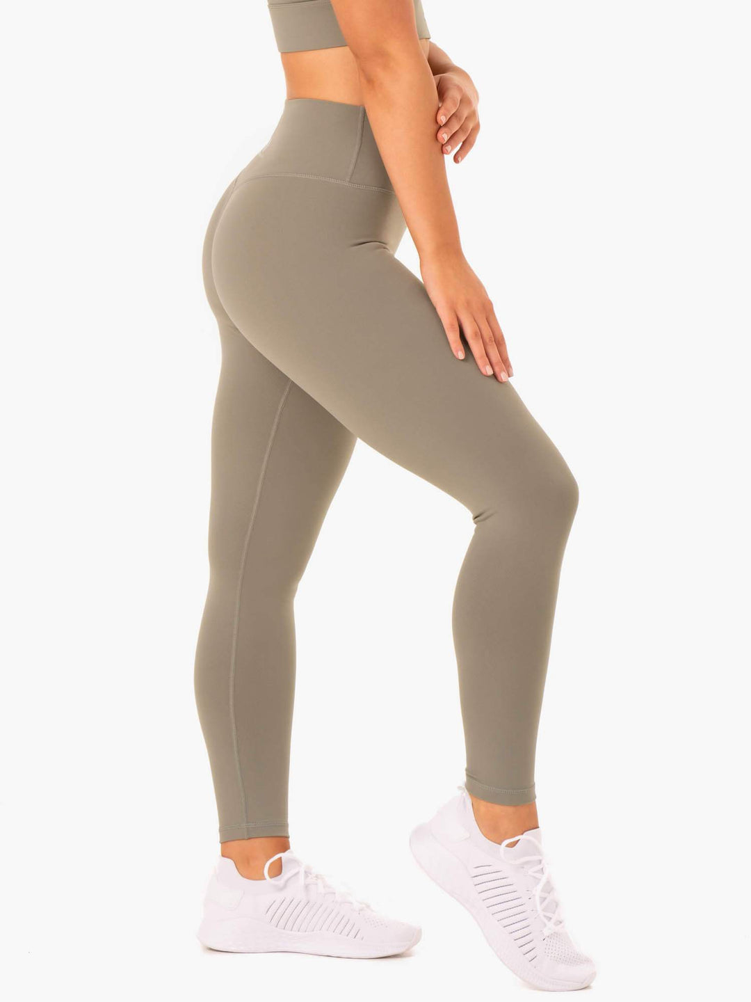 Base Full Length High Waisted Leggings - Khaki Clothing Ryderwear 