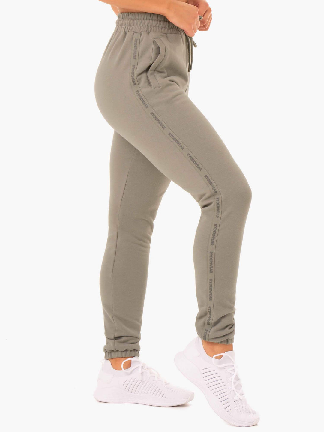 Base High Waisted Track Pants - Khaki Clothing Ryderwear 