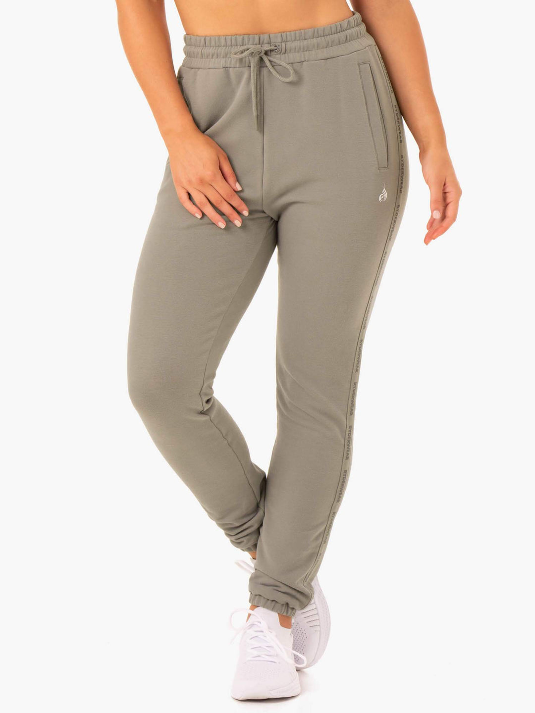 Base High Waisted Track Pants - Khaki Clothing Ryderwear 