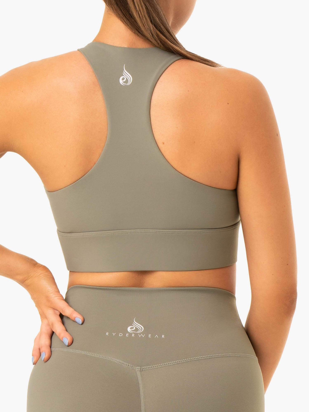 Base Racer Back Sports Bra - Khaki Clothing Ryderwear 