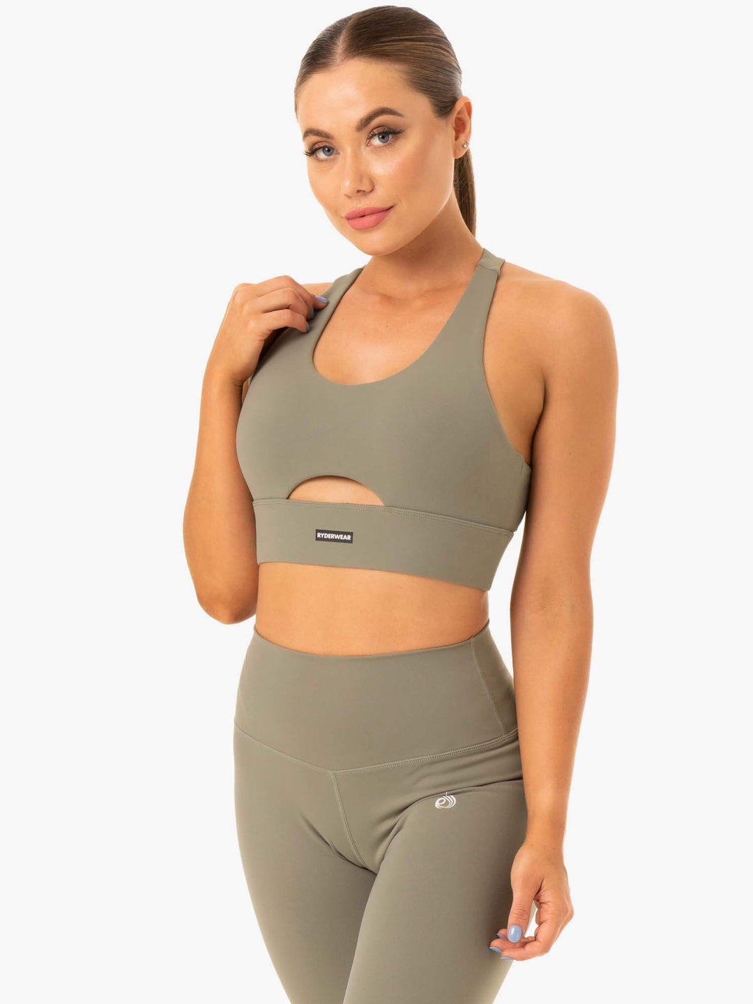 Base Racer Back Sports Bra - Khaki Clothing Ryderwear 