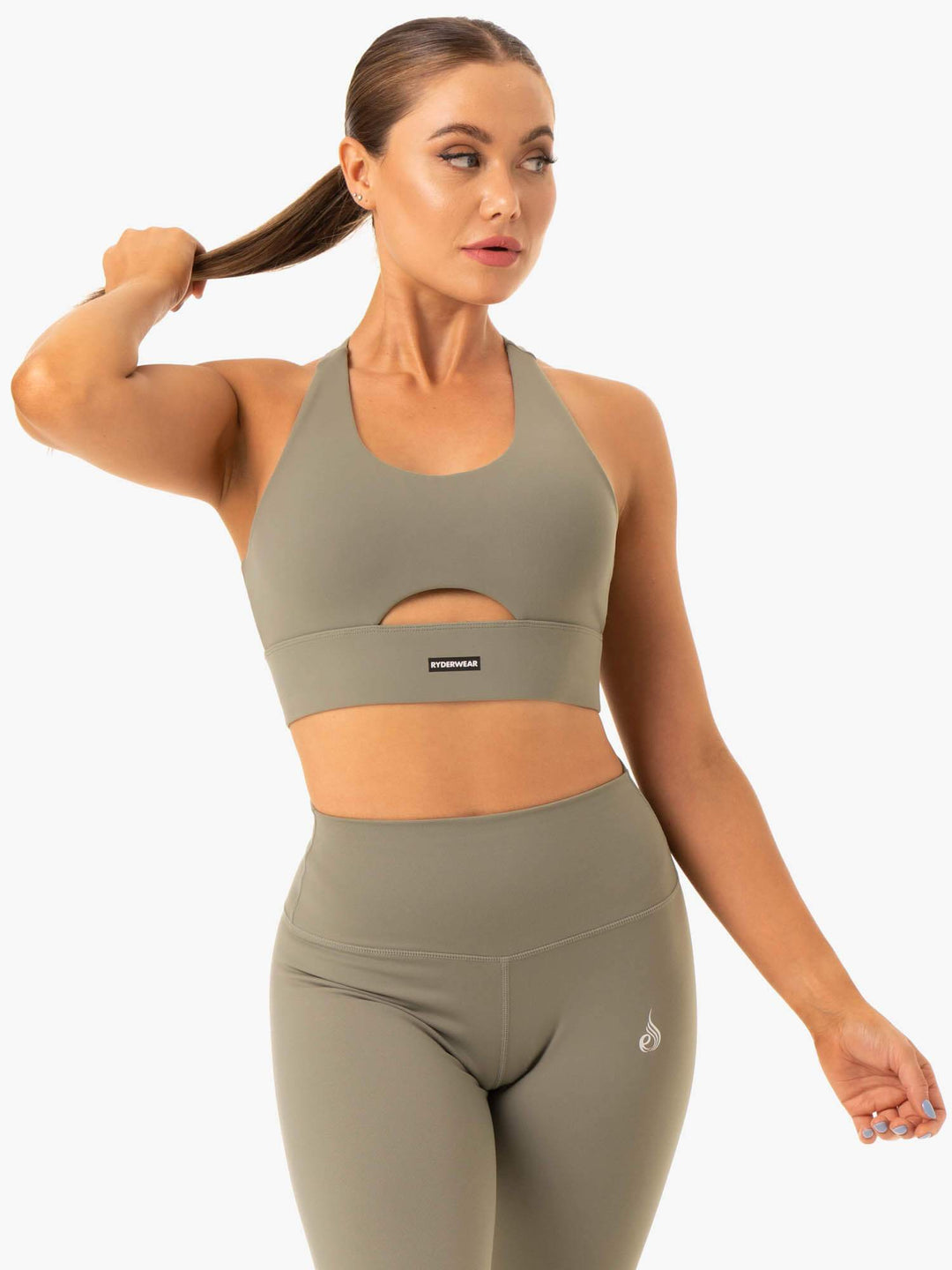 Base Racer Back Sports Bra - Khaki Clothing Ryderwear 