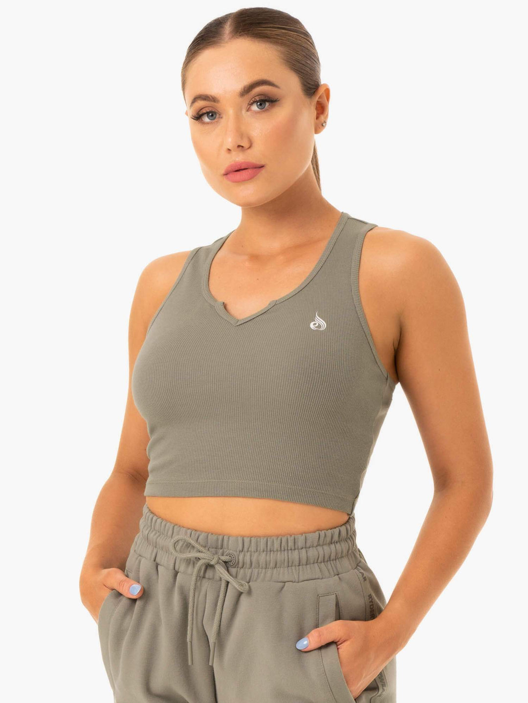 Base V Split Tank - Khaki Clothing Ryderwear 