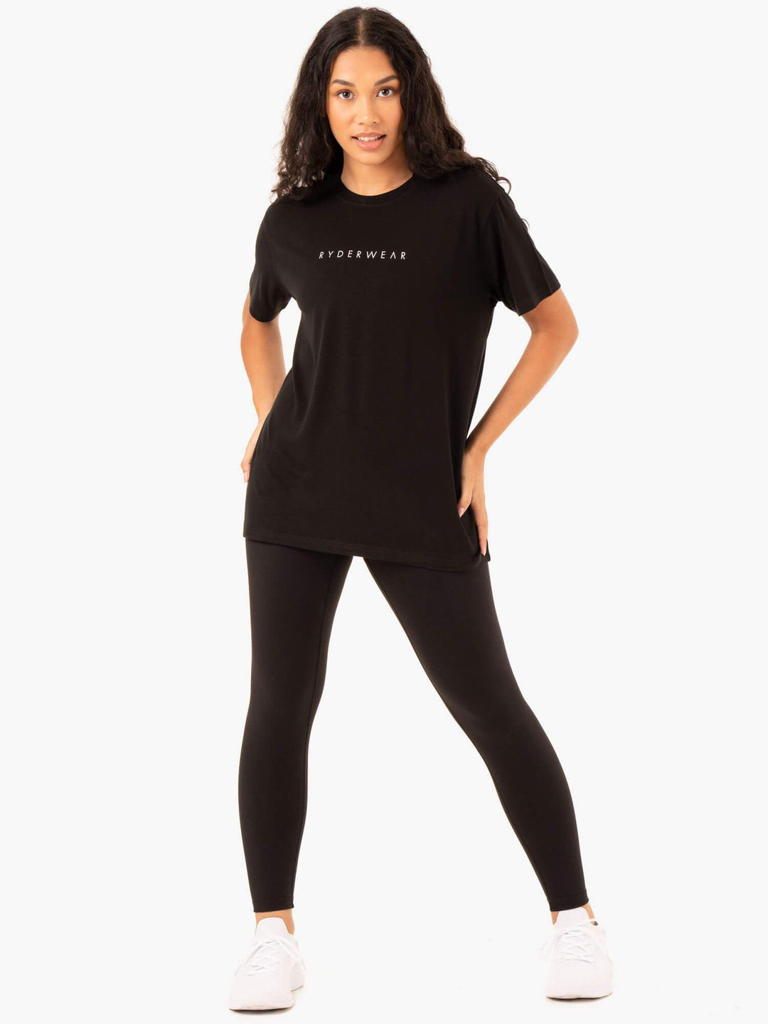 Boyfriend Longline T-Shirt - Black Clothing Ryderwear 