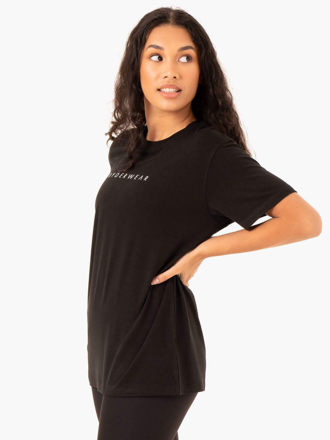 Boyfriend Longline T-Shirt - Black Clothing Ryderwear 