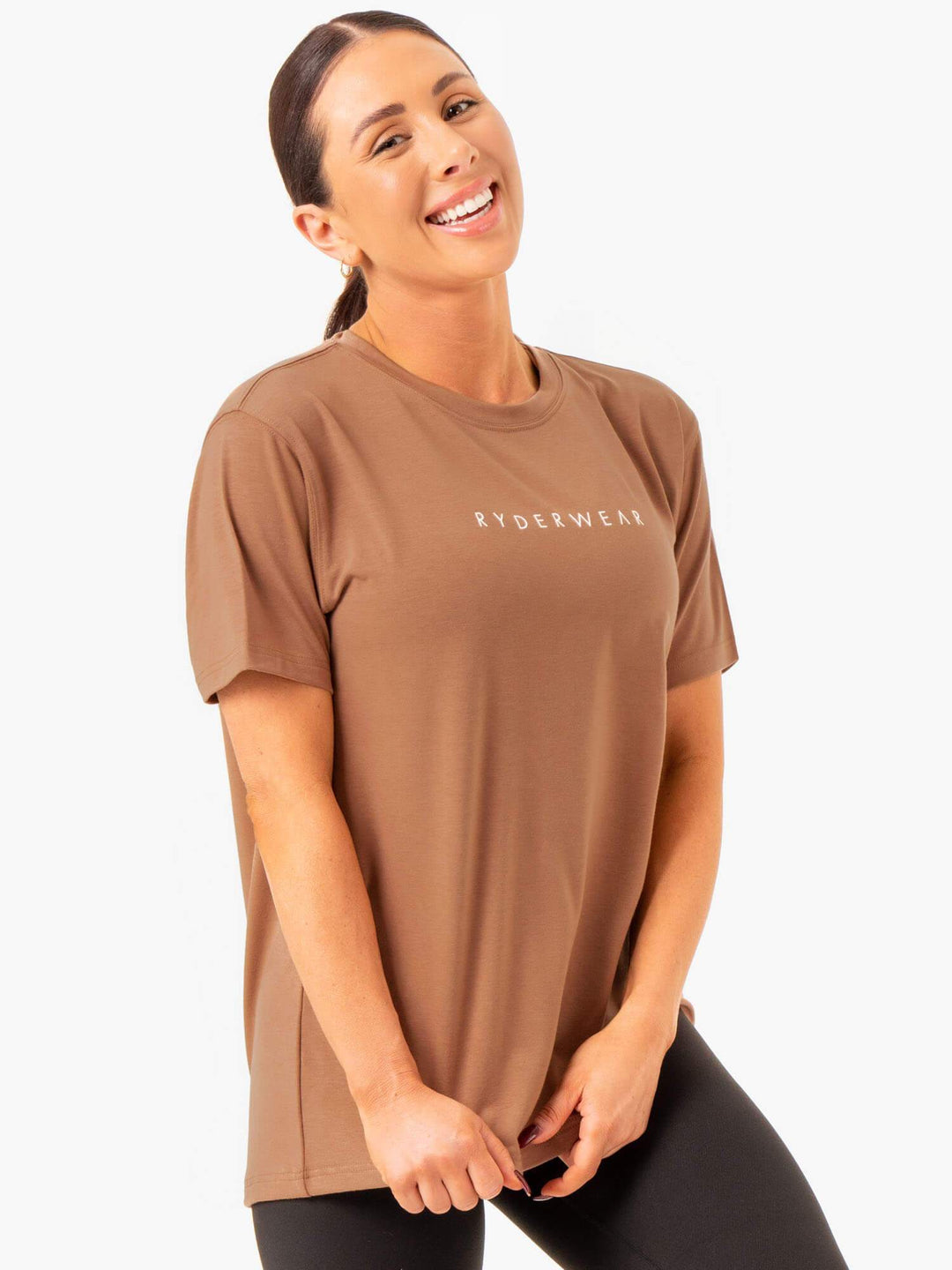 Boyfriend Longline T-Shirt - Mocha Clothing Ryderwear 