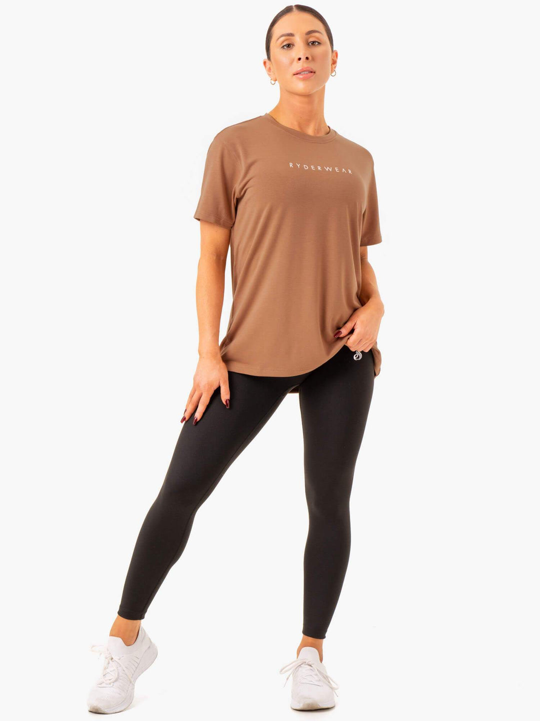 Boyfriend Longline T-Shirt - Mocha Clothing Ryderwear 